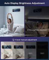 16” Large Digital LED Wall Clock with Remote Control Dual Alarm 8 RGB Bluetooth