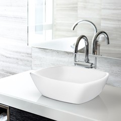Modern Ceramic Vessel Sink – Bathroom Vanity Bowl – Flared Square White