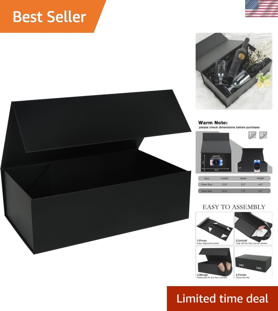 Black Gift Box with Magnetic Lids 13.8×8.3×4.4 in, Large Bridesmaid Groomsman…