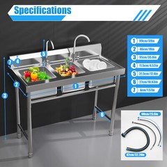 Commercial Stainless Steel 3-Compartment Sink for Kitchen & Catering Use