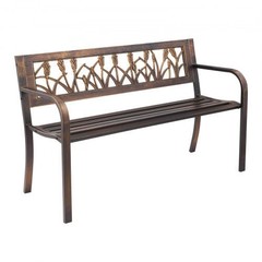 Outdoor Bench, 50 inch, Carbon Steel Metal Frame with PVC Floral Pattern Backre