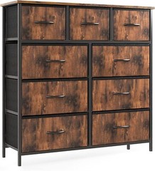 Wood Dresser 9 Fabric Drawer Storage Dresser for Bedroom Chest Storage Tower
