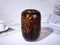 10.3in ber Vase,Tortoise Decor,Brown Glass,Round Art,Modern Clear