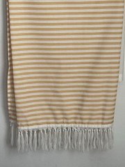 Dynamene Linen Blend Fabric Shower Curtain White Yellow Stripes Fringe 72” x 72”