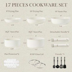 17-Piece Non-Stick Cookware Set with Detachable Handle – Induction & Oven Safe