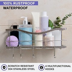 KINCMAX Premium Shower Caddy – Self Adhesive Shower Organizer w/ 4 Hooks, Drill-