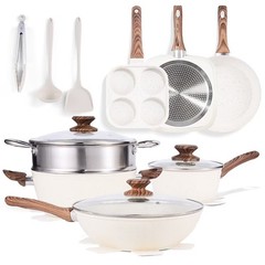 Gianna 17 Pcs Non-Stick Pots and Pans, Non-toxic Kitchen Cooking Set with Stay-C