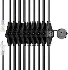 50FT 12 Gauge Multi-Outlet Outdoor Extension Cord, 10 Evenly Spaced Weatherproof
