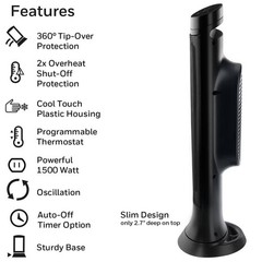 Honeywell Slim Ceramic Tower Heater Black: Indoor Space Heater, Adjustable