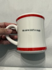 Design Within Reach White Red Ceramic Coffee Mug, Novelty Text, 10onz, 1pc