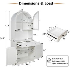 75″ Farmhouse Pantry Cabinet Coffee Bar Storage W/ Charging Station, Drawer,Door