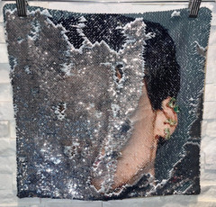 NWOT HARRY STYLES Reversible Flip Sequin Pillowcase Silver & Tan 15″x15″