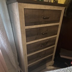 Brown/Beige Two-Tone 5-Drawer Wood Chest of Drawers w/ Metal Pulls, Freestanding