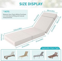 NAIZEA Chaise Lounge Cushions Outdoor Set of 2 Waterproof with Removable Cover