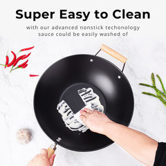 3 Pack Mainstays 13.75″ Carbon Steel Nonstick Wok Pan Stir-Fry Cooking Cookware