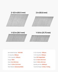 VEVOR 16 Gauge Angled Finish Nails 2000-Count (2-1/2 in,2 in,1-1/2 in,1-1/4 in)