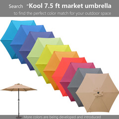 7.5 Ft Outdoor Market Patio Umbrella with Crank, 6 Ribs, Cyan
