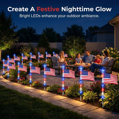 8 Pack Solar American Flag Pathway Lights 4th of July Outdoor Garden Decoration