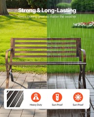 Outdoor Bench, 50 inch, Carbon Steel Metal Frame with Slatted Pattern Backrest