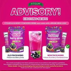 2 Packs FITGUM Acai Berry Drink w/ Chia Seeds 10 Sachets Easy Mix