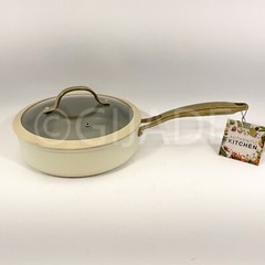 Authentic kitchen 2.7-qt Sauté Pan Frying NonStick Ceramic Ivory & Gold Trim New