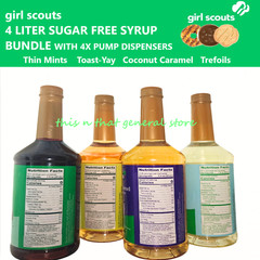 4x GIRL SCOUTS SUGAR FREE SYRUPS + 4X PUMPS THIN MINTS SAMOA TOAST YAY TREFOILS