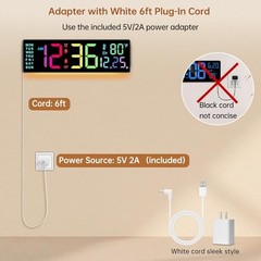 14.2″ Large Digital Wall Clock, Bluetooth Auto Time/Date/Day 14.2″ Multicolor
