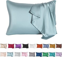Aqua Blue Mulberry Silk Pillowcase Soft Breathable Anti-aging Hidden Zipper