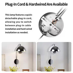 Modern 9.8 In. 1 Light Chrome Plug in Flower Pot Wall Sconces with Metal Dome Sh