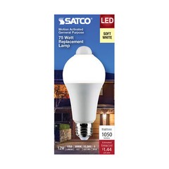 Motion Sensor Activated Light Bulb LED 120V 12W =75W A19 E26 3000K Soft White