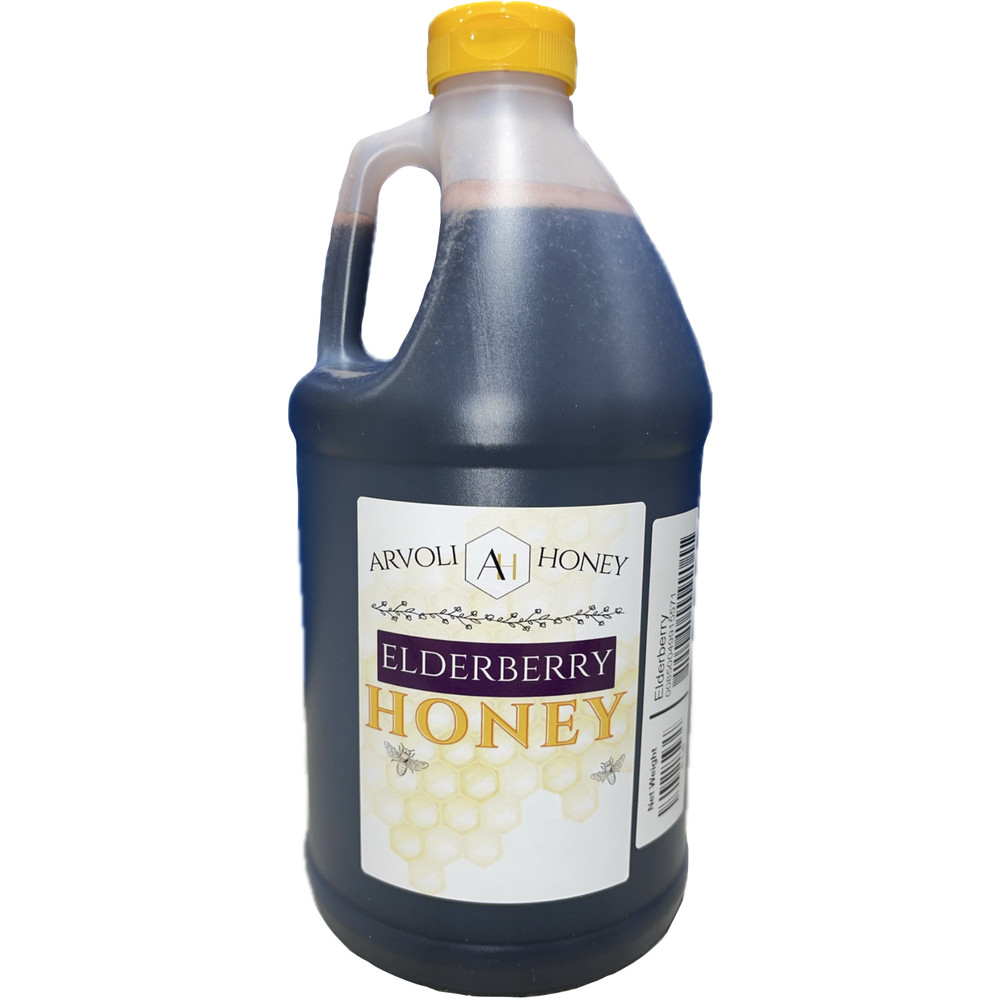 Elderberry infused Raw Honey Bulk 6 lb Jug – Half Gallon – ALL Natural