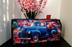 Magnetic Patriotic Blue Truck Mailbox Cover – July 4th / anytime ( 21″ x 18″)