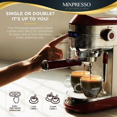 Mixpresso 15-Bar Automatic Espresso Machine with Milk Frother, 37 Oz, Dark Red