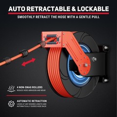 Retractable Air Hose Reel 3/8 IN x 65 FT Hybrid Enclosed Air Hose 300 PSI