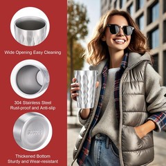 4 Pack Stainless Steel Double Wall Cups, 16 oz Insulated Tumbler, Unbreakable…