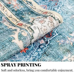 Boho Rug 3’x5′ Machine Washable Teal Small Area Rugs for Entryway Bedroom