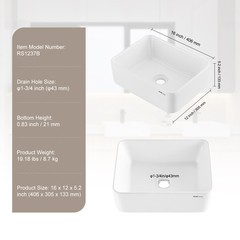 VEVOR Modern Ceramic Vessel Sink 16″ x 12″ Bathroom Vanity Bowl Countertop White