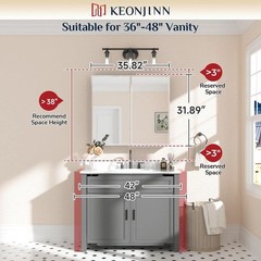 KeonJinn 36″ W x 32″ H Rectangular Beveled Metal Black Medicine Cabinet