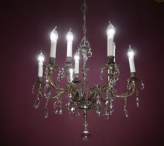 ANTIQUE CHANDELIER 9 LAMP CRYSTAL GLASS SILVER NICKEL LIGHTNINGs