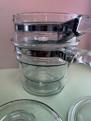 Great Vintage PYREX Double Boiler Clear Glass With Both Lids & Stainless Steel