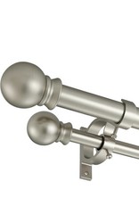 Double Curtain Rod Set 1.56in Aluminum Silver w/ Ball Finials & Brackets