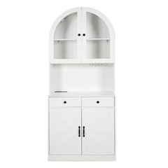 75″ Farmhouse Pantry Cabinet Coffee Bar Storage W/ Charging Station, Drawer,Door