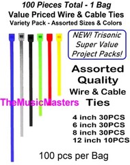 200 Assorted Colors 4, 6, 8, 12 inch Nylon Wire Cable Tie Wraps Straps Zip Ties