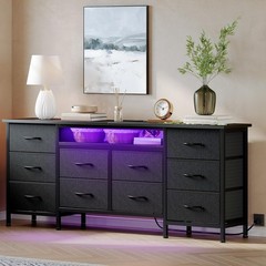 TV Stand for 65, 70, 75 Inch TV 10 Drawer Long Dresser w Power Outlets LED Light