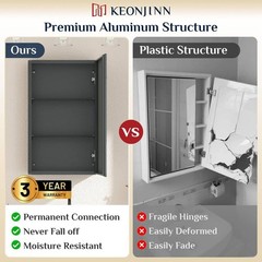 KeonJinn 36″ W x 32″ H Rectangular Beveled Metal Black Medicine Cabinet