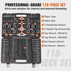 VEVOR Tap and Die Set 110Pcs Metric Size M2 to M18 Bearing Steel Threading Tool
