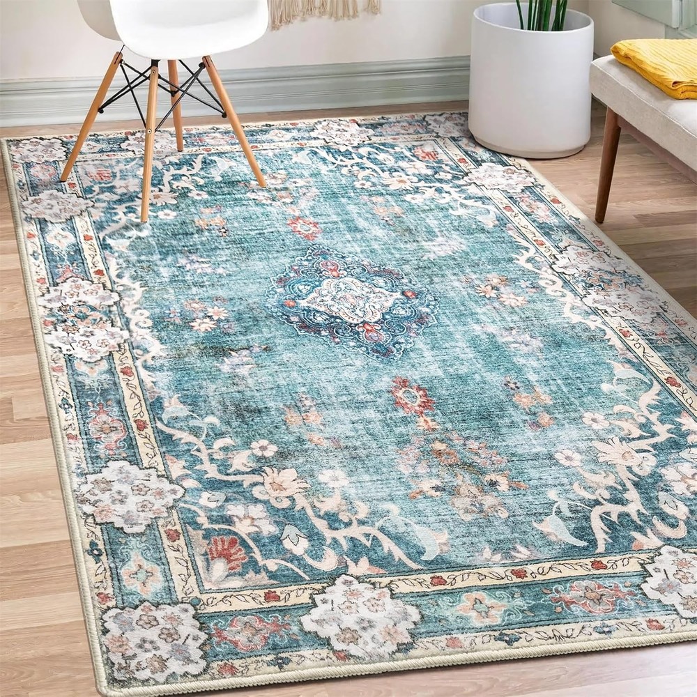 Boho Rug 3’x5′ Machine Washable Teal Small Area Rugs for Entryway Bedroom