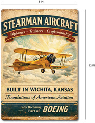 Stearman Aircraft Aluminum Tin Sign Vintage Airplane Wichita Kansas Aviation