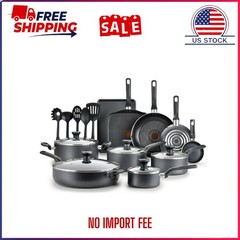 T-fal Easy Care, 20 Piece Non-Stick Pots and Pans Cookware Set, Grey