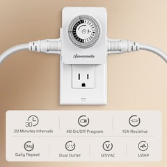 DEWENWILS Indoor Outlet Timer 2 Pack, 24Hr Programmable, 1875W,Grow Light & Lamp